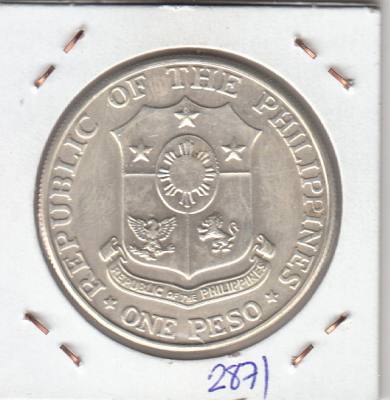 MONEDA FILIPINAS 1 PESO 1967 PLATA