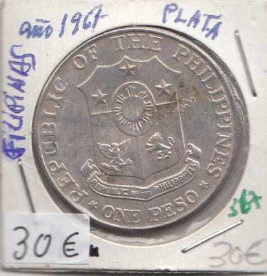 CR0567 MONEDA FILIPINAS 1967 PLATA 1 PESO SIN CIRCULAR