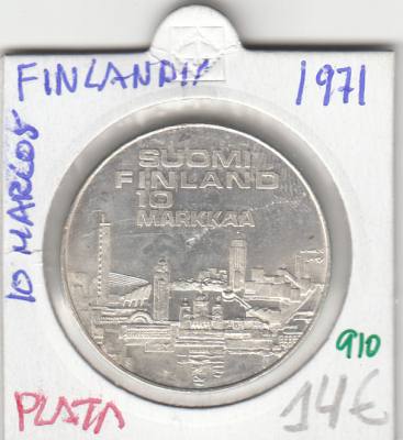 MONEDA FINLANDIA 10 MARCOS 1971 PLATA