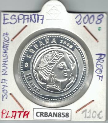 CRBAN858 MONEDA ESPAÑA 10 EURO JOYA NUMISMATICA  PLATA PROOF 2008