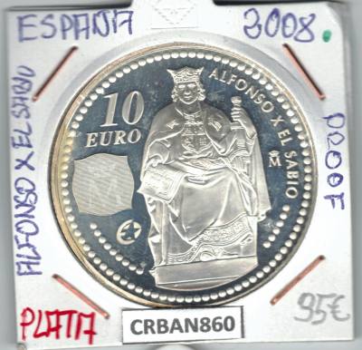 CRBAN860 MONEDA ESPAÑA 10 EURO ALFONSO X EL SABIO PLATA PROOF 2008