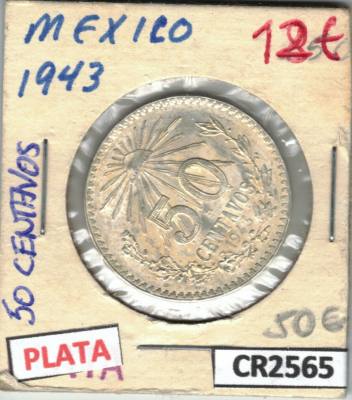 CR2565 MONEDA 50 CENTAVOS MEXICO PLATA 1943