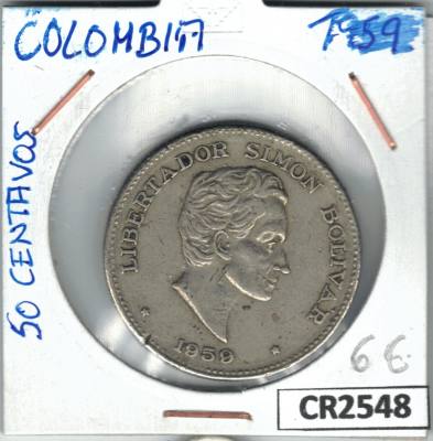CR2548 MONEDA 50 CENTAVOS COLOMBIA 1959