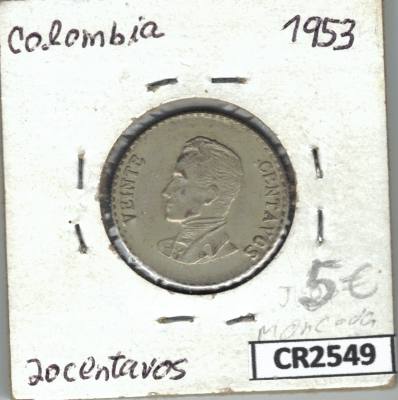 CR2549 MONEDA 20 CENTAVOS COLOMBIA 1953