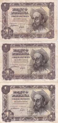 CRBS3301 LOTE 3 BILLETES ESPAÑA 1 PESETA 1951 SERIES G-H-M BC