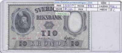 CRBX2811 BILLETE SUECIA 10 KRONOR 1951 MBC