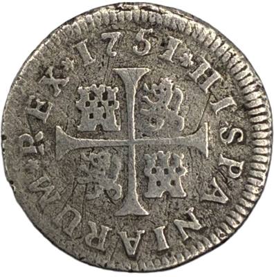CRE5069 MONEDA ESPAÑA FERNANDO VI 1/2 REAL 1751 JB MADRID PLATA