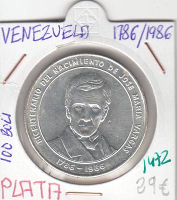 CR1472 MONEDA VENEZUELA 100 BOLIVARES 1786-1986 PLATA SIN CIRCULAR 