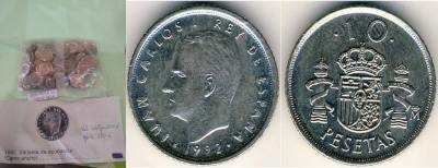 C1992. Bolsa completa de 100 monedas de 10 pesetas, 1992 variedad canto ancho. 