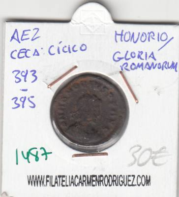 CRE1487 Ae2 Cícico Honorio/Gloria Romanorum 393-395