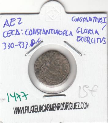 CRE1477 Ae2 Constantinopla Constantino I/Gloria Exercitus 330-333