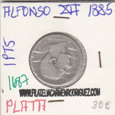 CRE1687 MONEDA ESPAÑA 50 CENTIMOS ALFONSO XII 1885 1 PESETA PLATA
