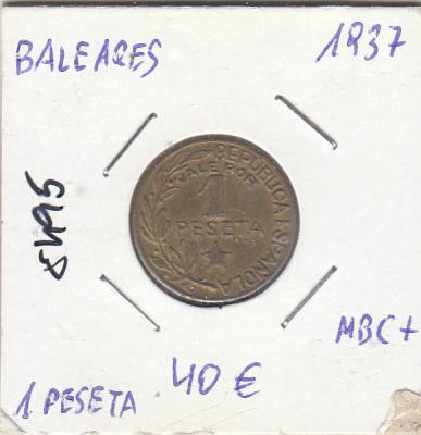 E5495 MONEDA ESPAÑA BALEARES 1 PESETA 1937 MBC+ 
