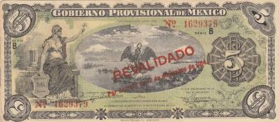 CRBX248 BILLETE MEXICO REVALIDADO 5 PESOS 1914 BC 