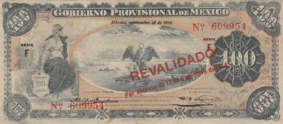 CRBX250 BILLETE MEXICO REVALIDADO 100 PESOS 1914 BC
