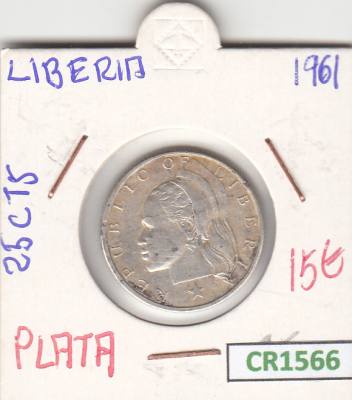 CR1566 MONEDA LIBERIA 25 CENTIMOS 1961 PLATA MBC 