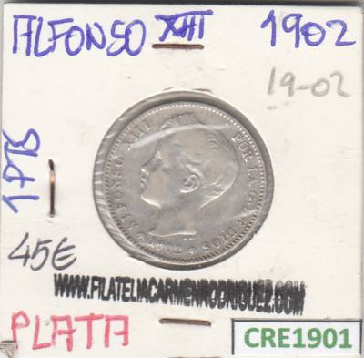 CRE1901 MONEDA ESPAÑA 1 PESETA ALFONSO XIII 1902 PLATA