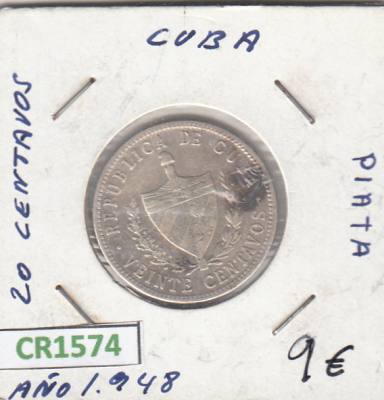 CR1574 MONEDA CUBA 20 CENTAVOS 1948 PLATA MBC 