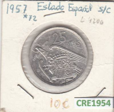 CRE1954 MONEDA ESPAÑA 25 PESETAS 1957 ESTRELLA 72 SIN CIRCULAR 