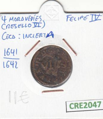 CRE2047 MONEDA ESPAÑA FELIPE IV 4 MARAVEDIS RESELLO VI 1641-42 MC 