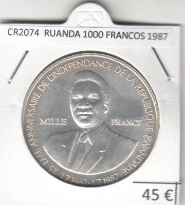 CR2074 MONEDA RUANDA 1000 FRANCOS 1987 PLATA 