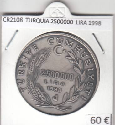 CR2108 MONEDA TURQUIA 2500000 LIRA 1998 PLATA 