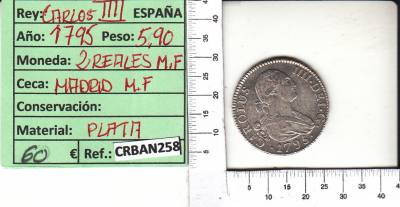 CRBAN258 MONEDA ESPAÑA 2 REALES 1795 CARLOS IV MADRID