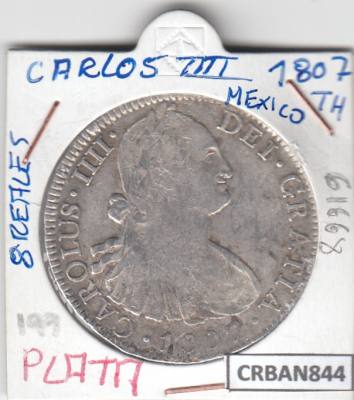 CRBAN844 MONEDA ESPAÑA CARLOS IV 8 REALES MEXICO 1807 PLATA 