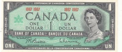 CRBX0308 BILLETE CANADA 1 DOLAR 1967 SIN CIRCULAR