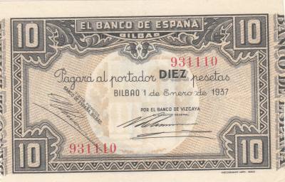 CRBL0062 BILLETE ESPAÑA BILBAO 10 PESETAS 1937 EBC 