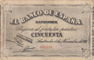 CRBL0067 BILLETE ESPAÑA SANTANDER 50 PESETAS 1936 MBC