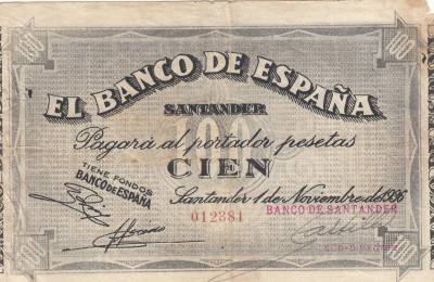 CRBL0068 BILLETE ESPAÑA SANTANDER 100 PESETAS 1936 MBC