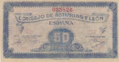 CRBL0081 BILLETE ESPAÑA CONSEJO ASTURIAS Y LEON 50 CTS 1936 BC