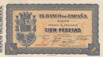 CRBL0084 BILLETE ESPAÑA GIJON 100 PESETAS 1937 SIN CIRCULAR