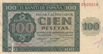 CRBS0964 BILLETE ESPAÑA 100 PESETAS 1936 MBC-