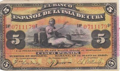 CRBX197 BILLETE CUBA 5 PESOS 1896 MBC