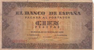 CRBS1128 BILLETE ESPAÑA 100 PESETAS 1938 USADO