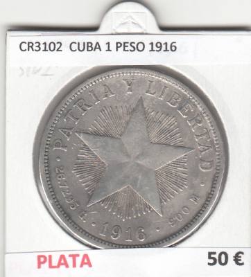 CR3102 MONEDA CUBA 1 PESO 1916 MBC PLATA