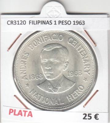 CR3120 MONEDA FILIPINAS 1 PESO 1963 MBC PLATA 