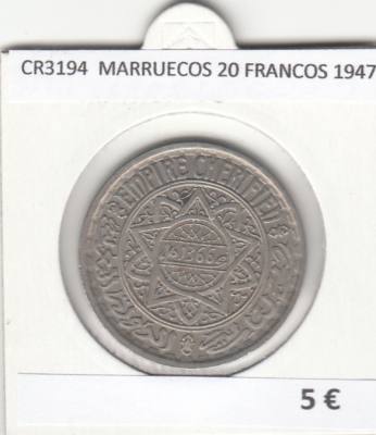 CR3194 MONEDA MARRUECOS 20 FRANCOS 1947 MBC 