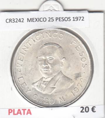 CR3242 MONEDA MEXICO 25 PESOS 1972 PLATA