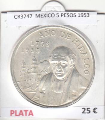 CR3247 MONEDA MEXICO 5 PESOS 1953 PLATA