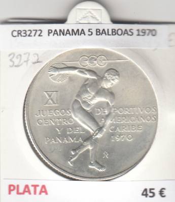 CR3272 MONEDA PANAMA 5 BALBOAS 1970 MBC PLATA