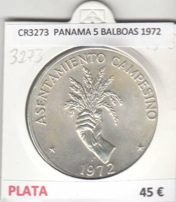 CR3273 MONEDA PANAMA 5 BALBOAS 1972 MBC PLATA