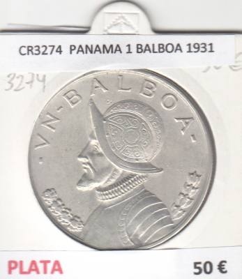 CR3274 MONEDA PANAMA 1 BALBOA 1931 MBC PLATA 
