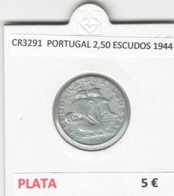 CR3291 MONEDA PORTUGAL 2,50 ESCUDOS 1944 MBC PLATA