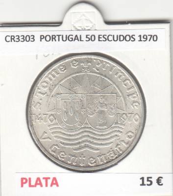 CR3303 MONEDA PORTUGAL 50 ESCUDOS 1970 MBC PLATA