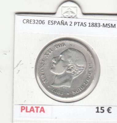 CRE3206 MONEDA ESPAÑA 2 PESETAS 1883-MSM PLATA
