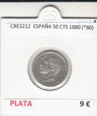 CRE3212 MONEDA ESPAÑA 50 CENTIMOS 1880 (*80) PLATA 