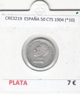 CRE3219 MONEDA ESPAÑA 50 CENTIMOS 1904 (*10) PLATA